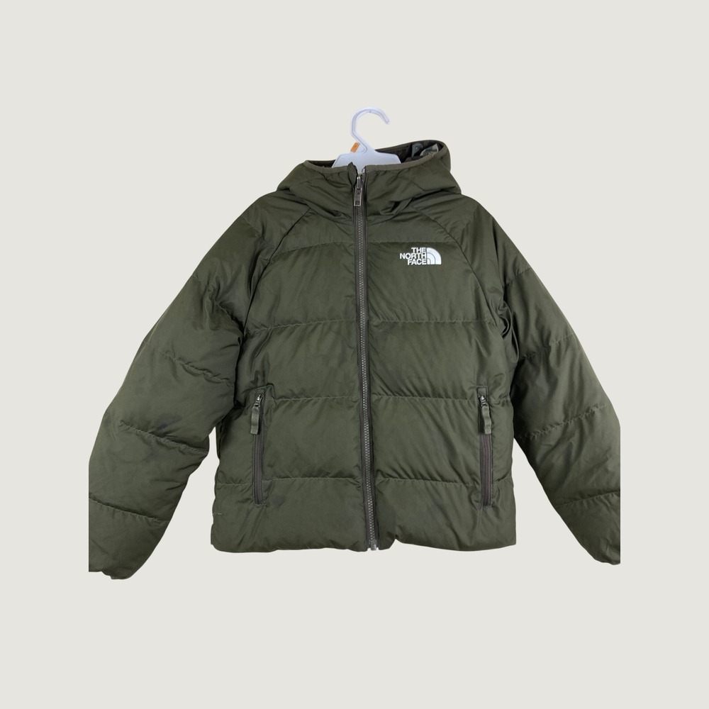 The North Face Puffer Jacket Kids M 10 Olive Green Reversible 600 Down Camo